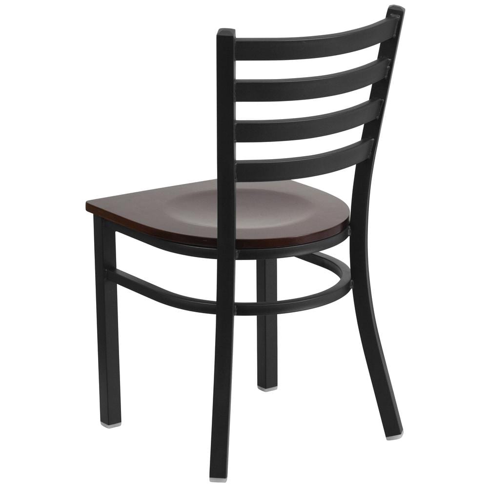 High Ladderback Walnut Wood Seat with Black Metal Frame Chair