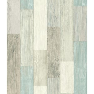 Coastal Weathered Plank Blue And Tan Vinyl Peel & Stick Wallpaper Roll (Covers 28.18 Sq. Ft.)