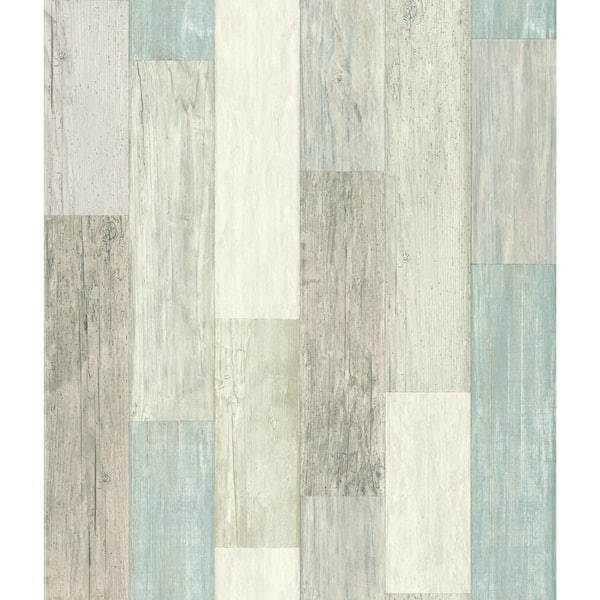 RoomMates Coastal Weathered Plank Blue And Tan Vinyl Peel & Stick Wallpaper Roll (Covers 28.18 Sq. Ft.)