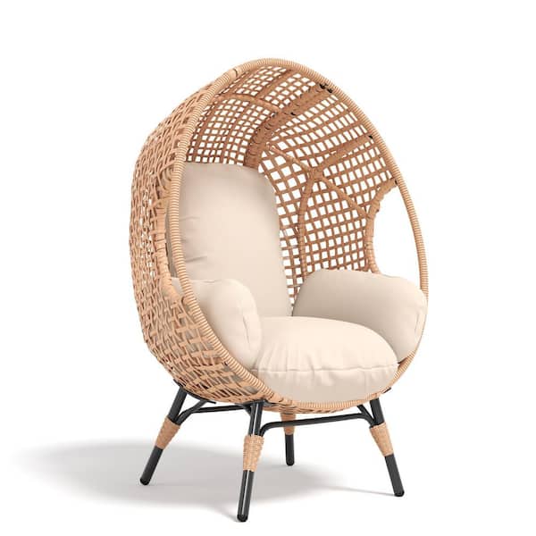 2-Person Natural PE Rattan Patio Swing with 8-Inch Cushion for Outdoor Garden Lounge, Rust-Resistant Frame