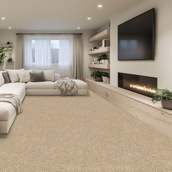 TrafficMaster Whisk and Whimsy II-New Wheat-Beige 34 oz. Polyester