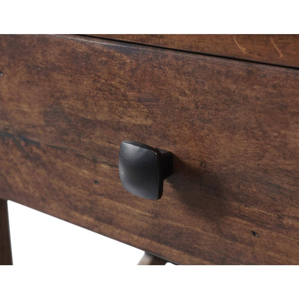 Cherry Pine Wood Square End Table with Drawer and Shelf