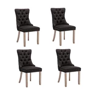 TD Garden Solid Wood Outdoor Dining Chair with Black Cushions (4-Pack)
