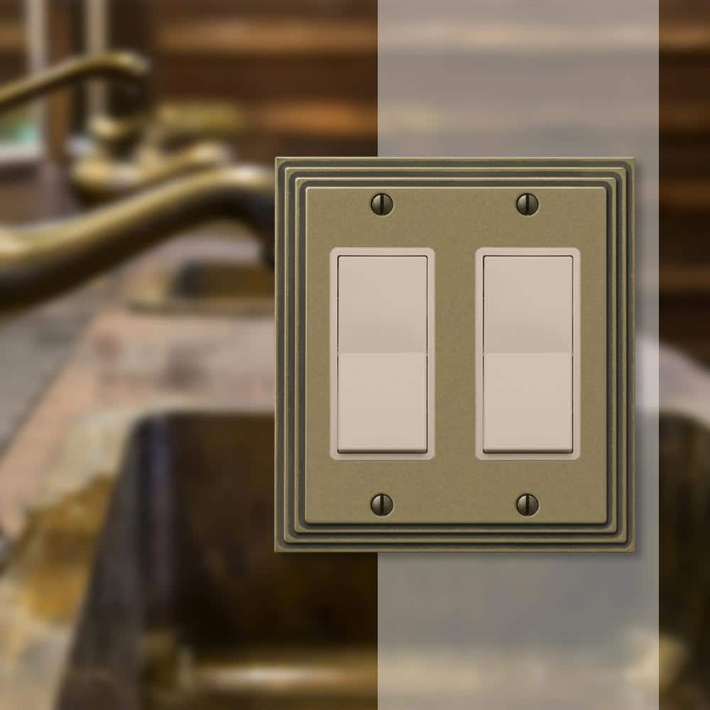 Rustic Brass Double Rocker Cast Metal Wallplate
