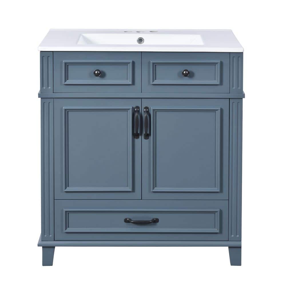 30 in. Single Sink Freestanding Blue Bath Vanity with White Ceramic Sink Top price history on PriceWatchPro