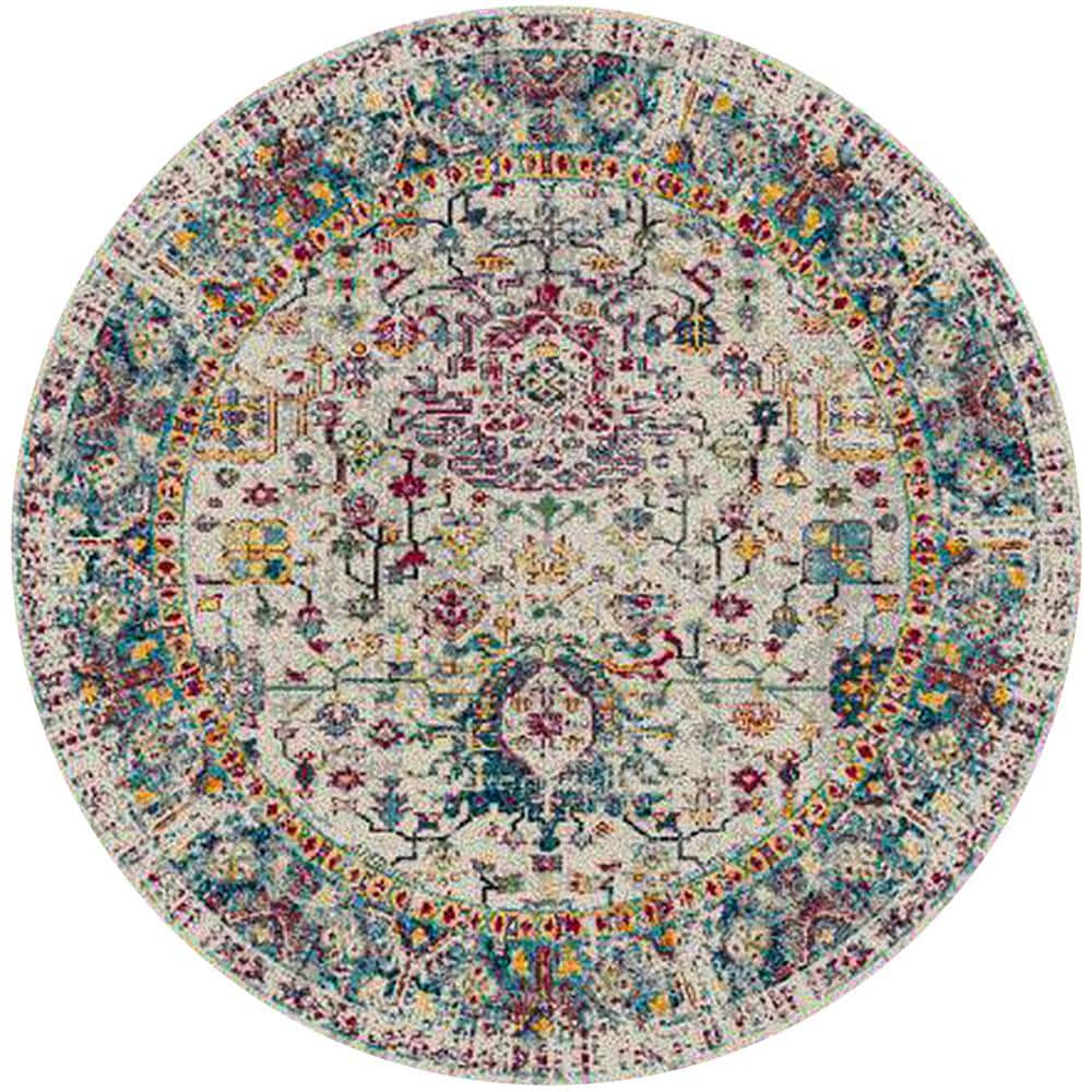Gray and Orange Round Reversible Synthetic Area Rug