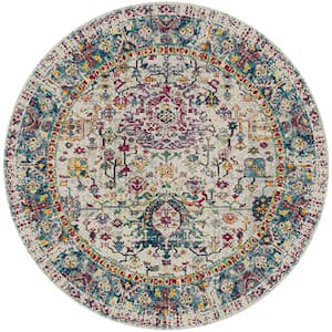 Montana Carrey Gray/Orange 7 ft. 6 in. x 7 ft. 6 in. Persian Bordered Round Area Rug