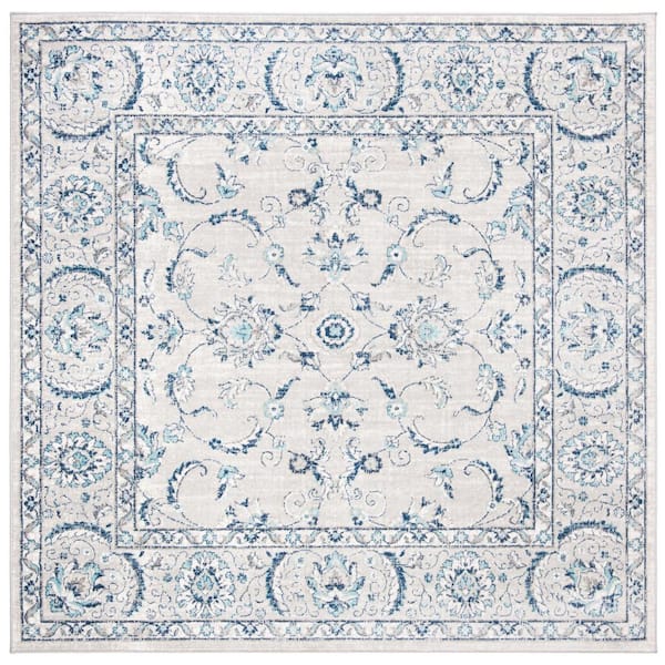 Brentwood Light Gray/Blue 11 ft. x 11 ft. Square Speckled Floral Border Area Rug
