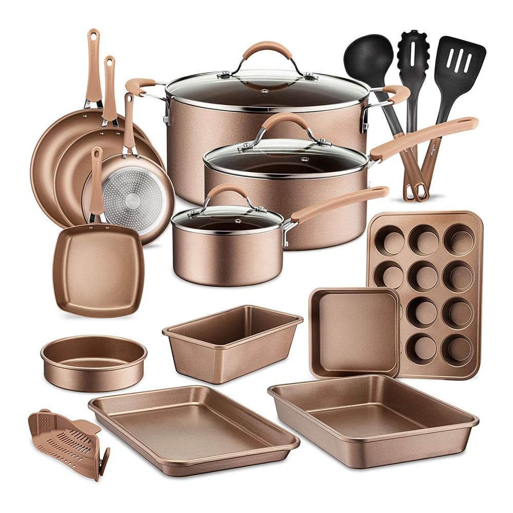 Nutrichef 12Piece Set Brown Kitchenware Pots and Pans-Stylish Cookware