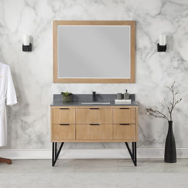 Altair Ivy 48 in. W x 36 in. H Rectangular Wood Framed Wall Bathroom Vanity Mirror in Weathered Pine