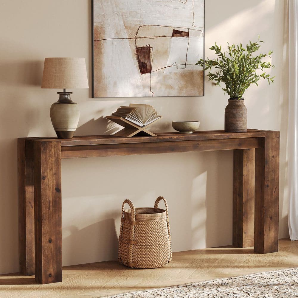 BYBLIGHT Turrella 71 in. Brown Rectangle Solid Wood Console Table ...