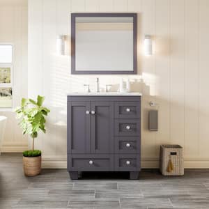 Acclaim 30 in. W x 22 in. D x 33.75 in. H Single Sink Freestanding Bath Vanity in Dark Gray with White Marble Top