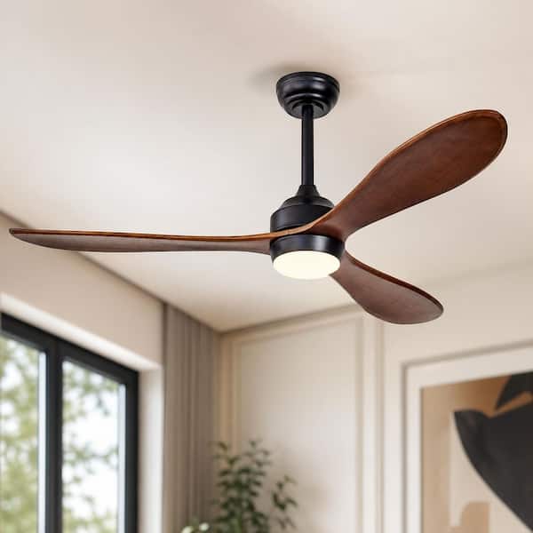 52 in. Integrated LED Indoor Downrod Mount Matte Black Standard Ceiling Fan with Dimmable Light and Remote DC Motor