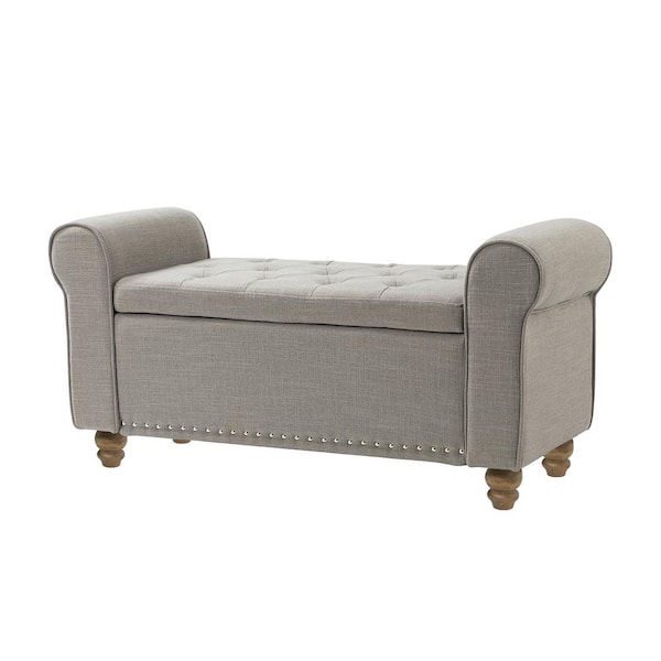 ARTFUL LIVING DESIGN Laura 43.7"W*16.5"D*22"H Grey Upholstered Entryway Storage Bench