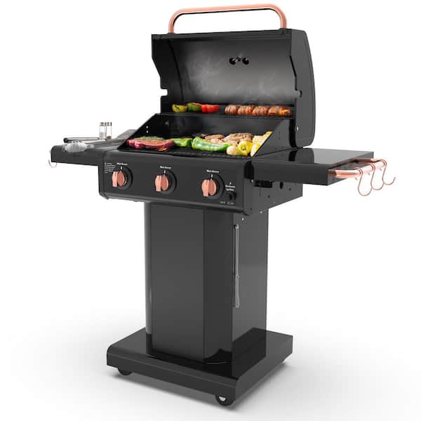 KENMORE 3-Burner Compact Propane Gas Grill in Black with Copper Accent with Foldable Side Tables