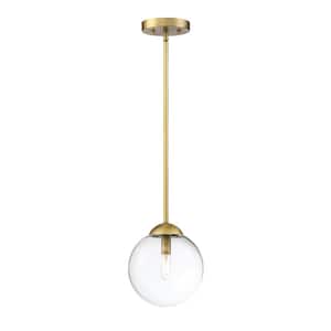 8 in. W x 8.75 in. H 1-Light Natural Brass Mini Pendant Light with Clear Glass Orb Shade