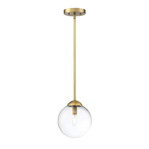 TUXEDO PARK LIGHTING 8 in. W x 8.75 in. H 1-Light Natural Brass Mini Pendant Light with Clear Glass Orb Shade