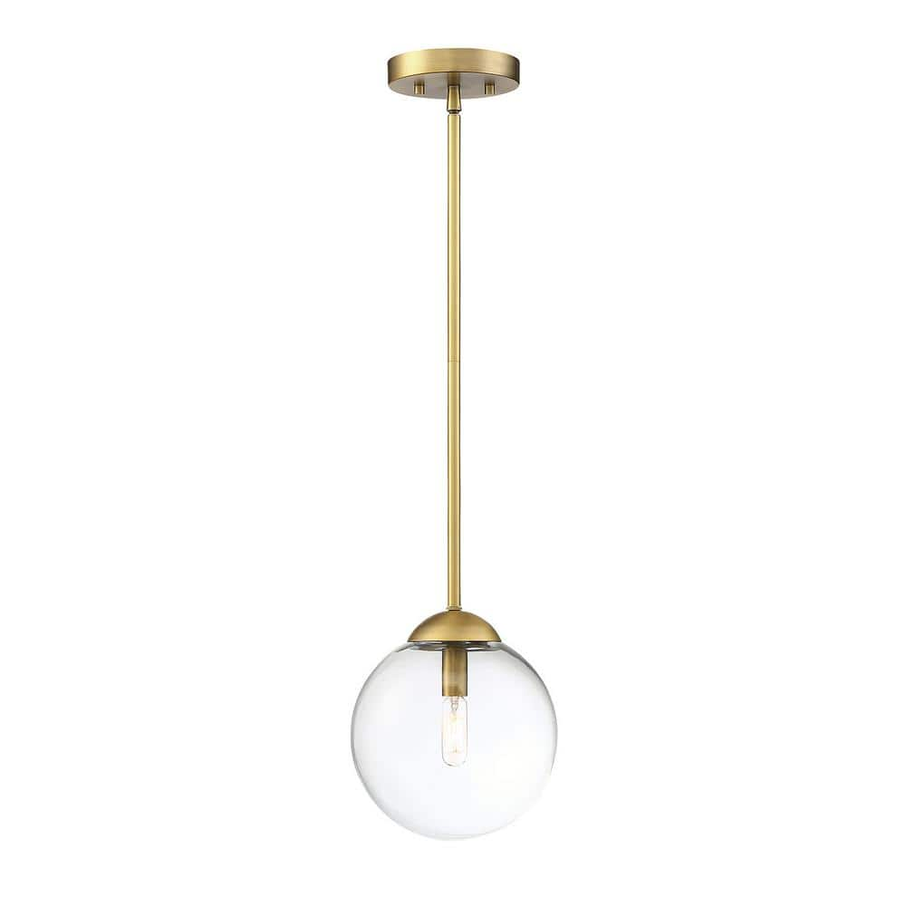 Savoy House 8 in. W x 8.75 in. H 1-Light Natural Brass Mini Pendant with  Clear Glass Orb Shade M70067NB - The Home Depot