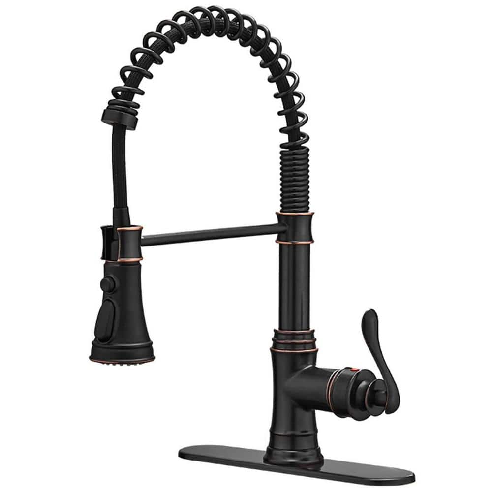 Single-Handle 16.7 in. H Pull-Down Sprayer 3 Spray High Arc Kitchen Faucet With Deck Plate in Oil Rubbed Bronze price history on PriceWatchPro