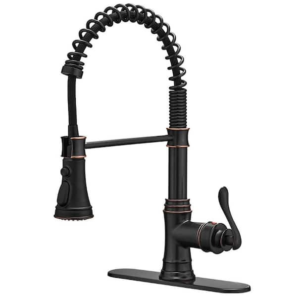 Single Handle Pull Down Sprayer Kitchen Faucet with Advanced Spray, Pull Out Spray with Deck Plate in Oil Rubbed Bronze