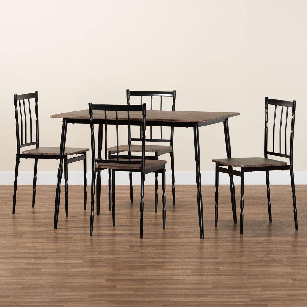 Nevan Brown Wood and Black Metal 5-Piece Dining Set