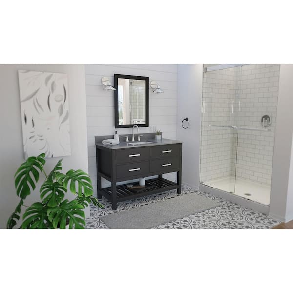 Valencia 48 in. W x 22 in. D x 34 in . H Oak Console Vanity with Rectangular Undermount Sink - Black with Gray Top