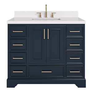 Stafford 42 in. W x 22 in. D x 36 in. H Single Freestanding Bath Vanity in Midnight Blue with Carrara White Quartz Top