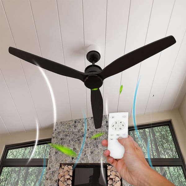 WIAWG 60 in. Indoor/Outdoor Use Black 3 Wooden Blade Propeller Ceiling Fan with Remote Control, 6-Speed Adjustable, DC Motor
