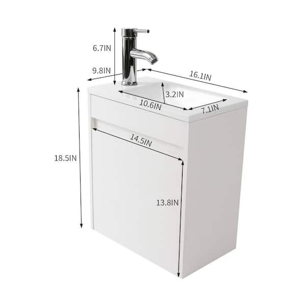 16.1 in. W x 9.8 in. D x 18.5 in. H Wall Mounted Bathroom Vanity Set in White with Resin Top and Sink