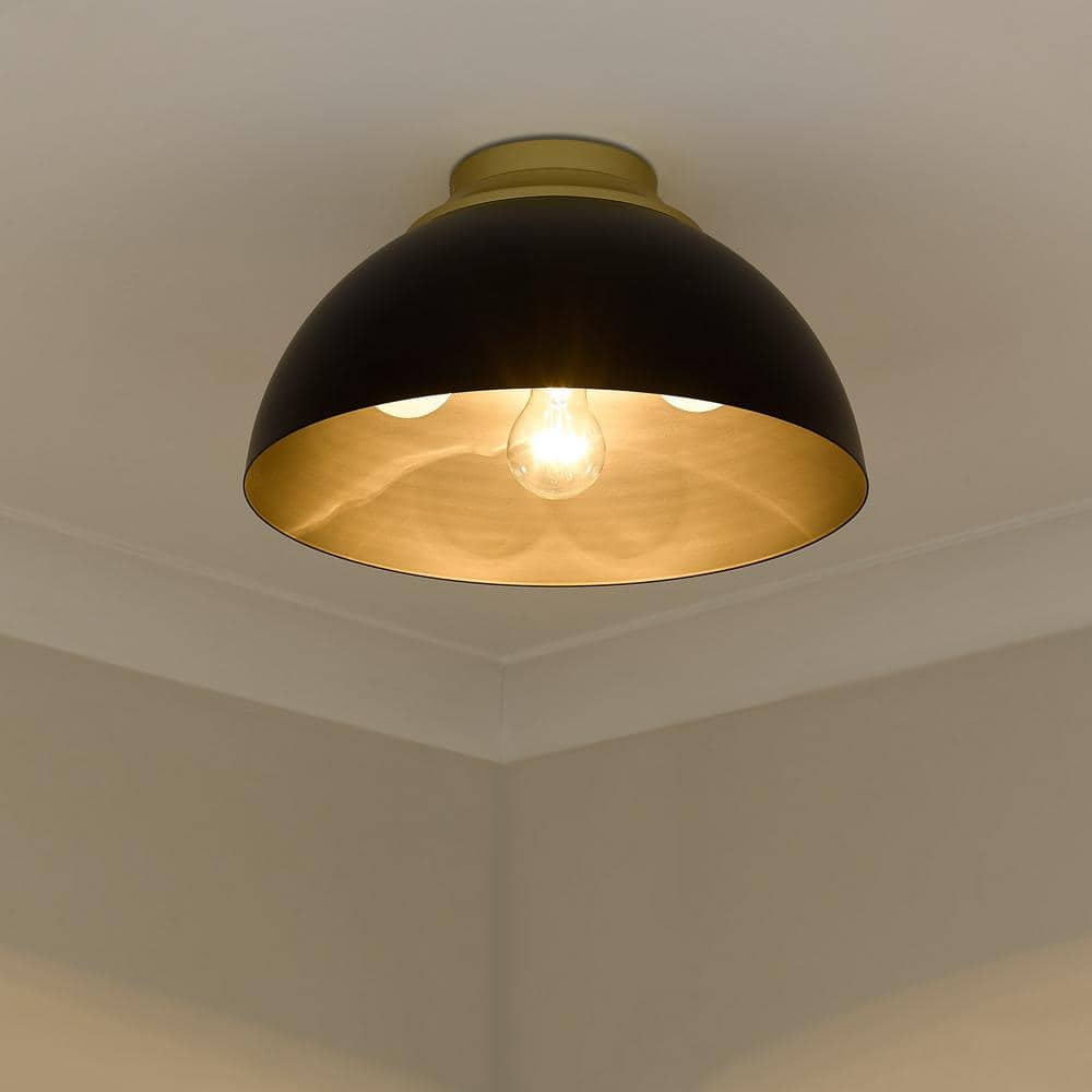 Olympic Gold and Matte Black Dome Flush Mount Light