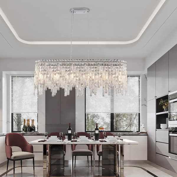 【Y u i 】 Jushua 6-Light Silver Elegant Oval Crystal Chandelier with