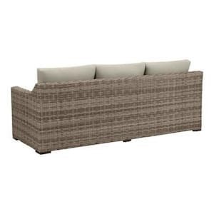 Kingsbrook Commercial Wicker Outdoor Couch with Removable Tan Cushions