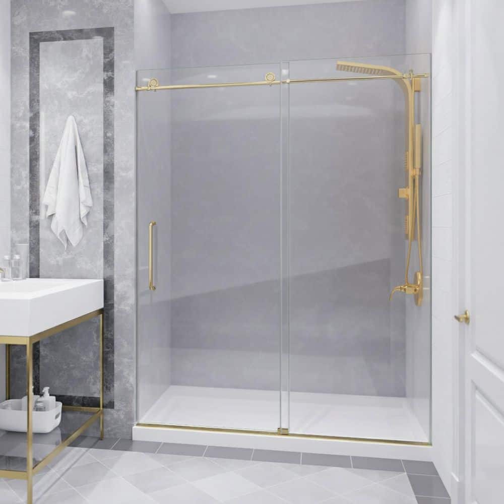 SDHDX 56-60 in. x 76 in. Frameless Sliding Shower Door in Brushed Gold with Clear 3/8 in. Tempered Glass & Tsunami Guard price history on PriceWatchPro