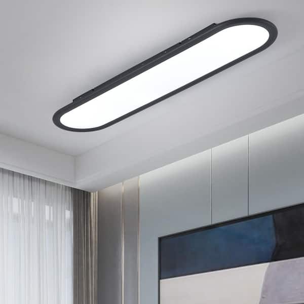 27.55 in. 36-Watt Modern Black Simple Dimmable Integrated LED Flush Mount with White Acrylic Shade for Bedroom Kithcen