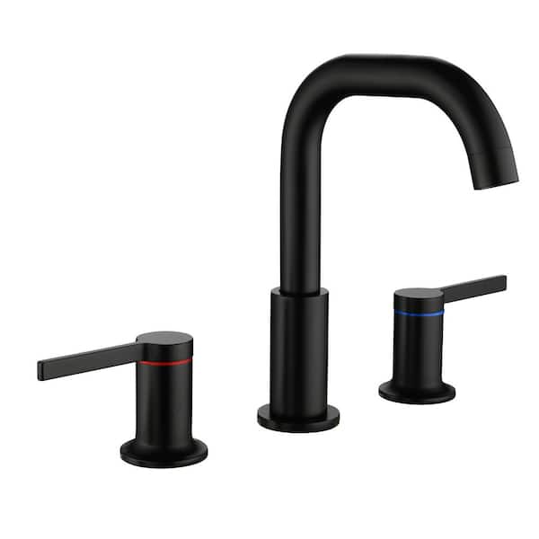 Zalerock 8 in. Widespread Double Handle Bathroom Faucet with 360-Degree Rotation in Matte Black