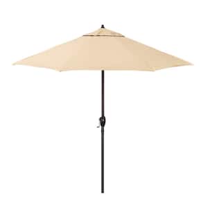 9 ft. Bronze Aluminum Market Patio Umbrella with Crank Lift and Autotilt in Khaki Pacifica Premium