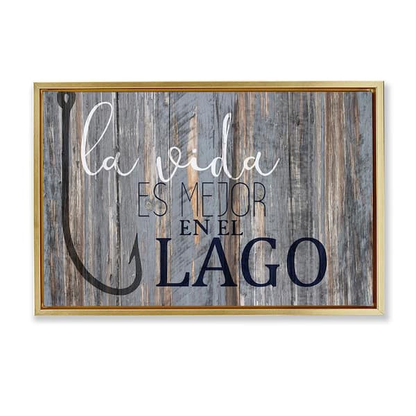Stupell Industries Life at the Lake by Kim Allen Gold Floater Frame Typography Graphic Art Print 21 in. x 31 in.
