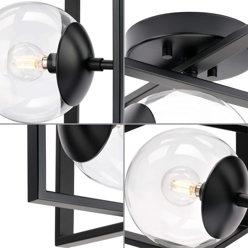 Matte Black Nickel Globe 12" Modern Semi-Flush Mount Light