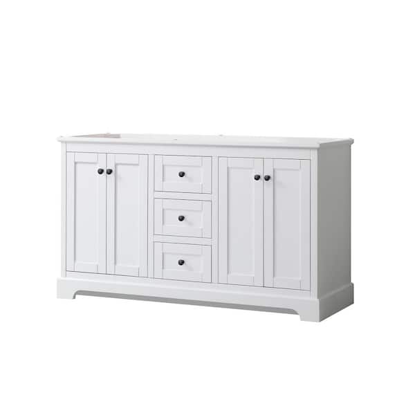 Wyndham Collection Avery 59.25 in. W x 21.75 in. D x 34.25 in. H Double Bath Vanity Cabinet without Top in White
