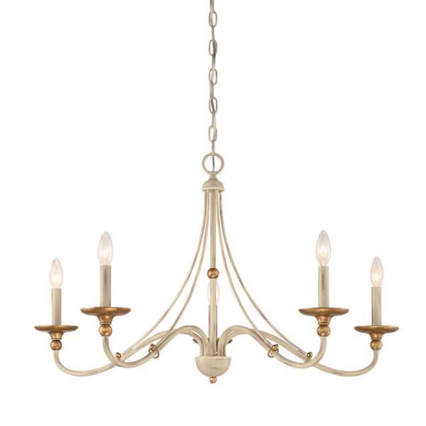 Minka Lavery Westchester County 5-Light Farm House White with Gilded Gold Leaf Chandelier