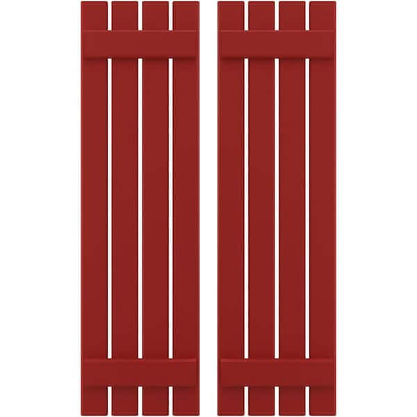 Ekena Millwork 15-1/2 in. W x 32 in. H Americraft 4-Board Exterior Real Wood Spaced Board and Batten Shutters in Fire Red