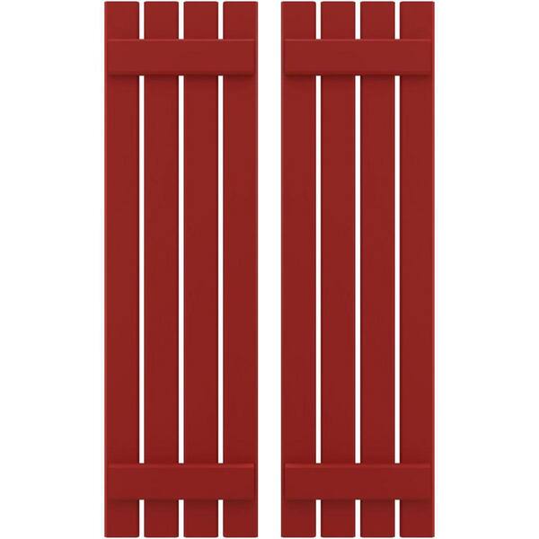 Ekena Millwork 15-1/2 in. W x 51 in. H Americraft 4-Board Exterior Real Wood Spaced Board and Batten Shutters in Fire Red