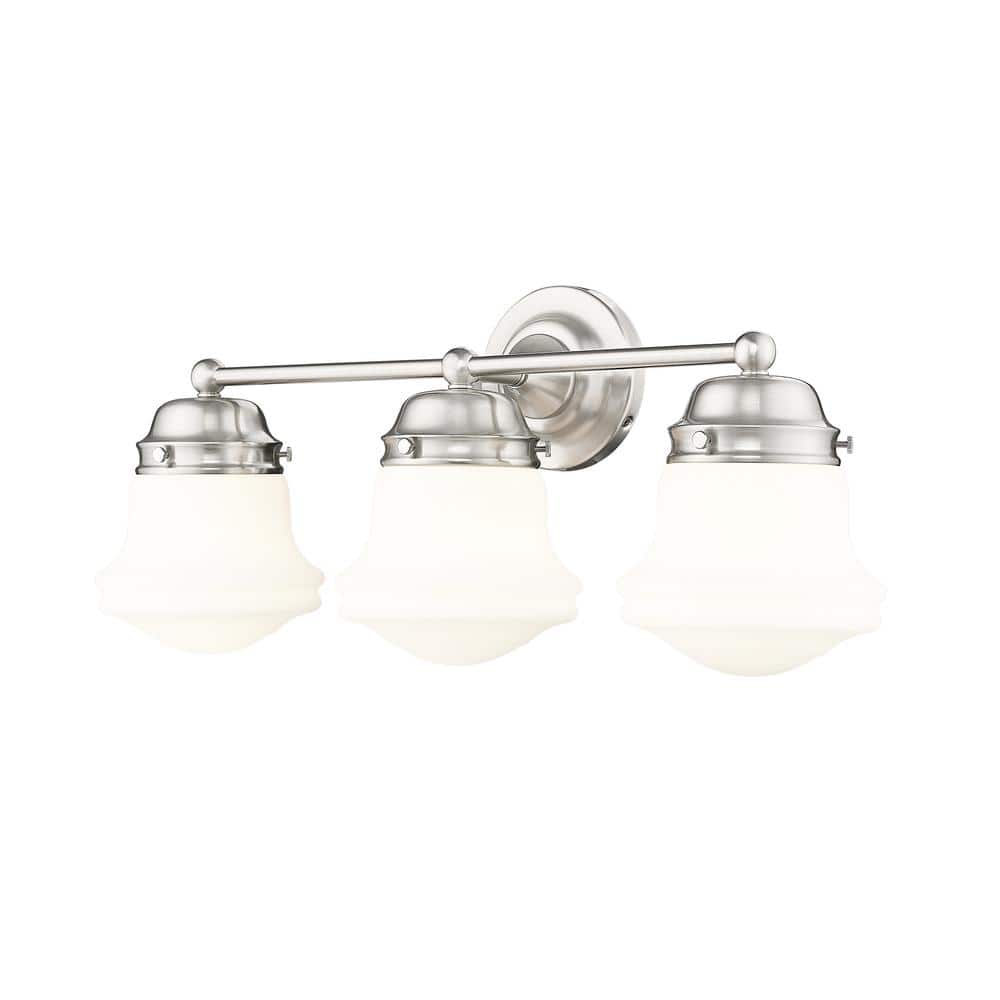 Vaughn 22.5 in. 3-Light Brushed Nickel Vanity-Light with Matte Opal Glass S