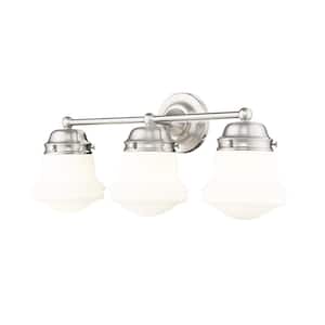 Vaughn 22.5 in. 3-Light Brushed Nickel Vanity-Light with Matte Opal Glass Shade with No Bulbs Included