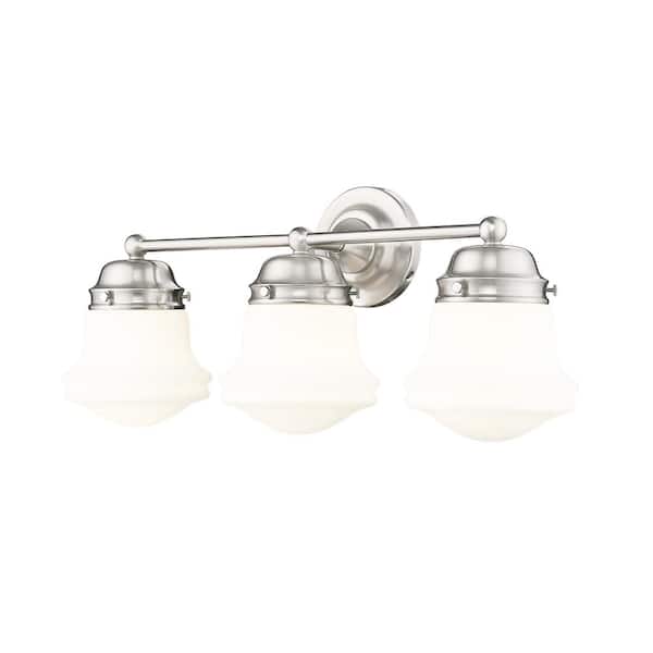Unbranded Vaughn 22.5 in. 3-Light Brushed Nickel Vanity-Light with Matte Opal Glass Shade with No Bulbs Included