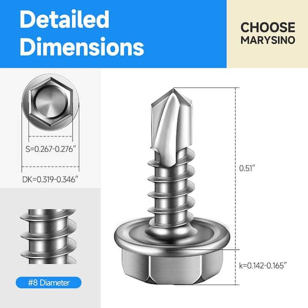 #8 x 1/2 in. Hex Washer Head 410 Stainless Steel Self Drilling Sheet Metal Screw (100-Pack)