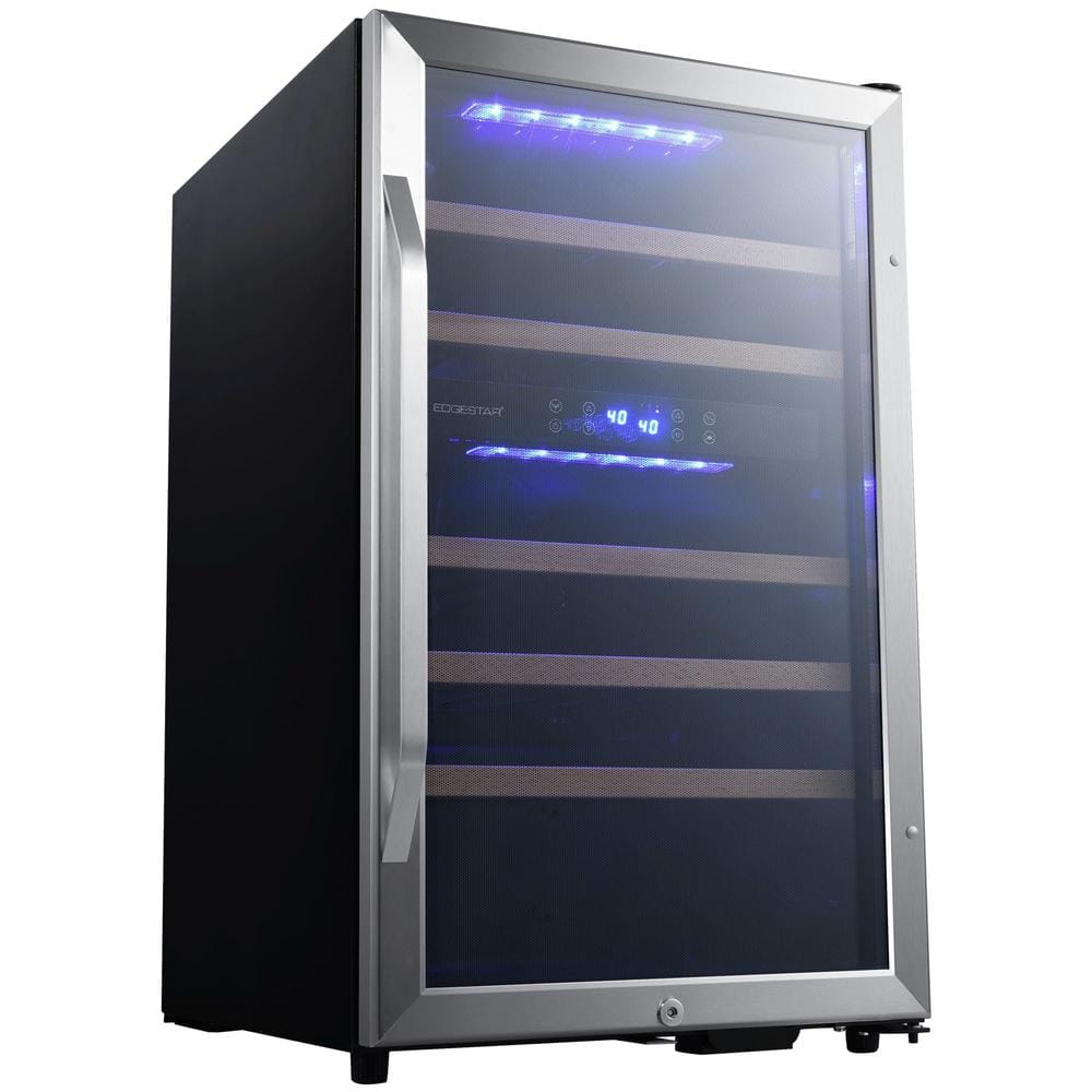Stainless Steel Dual Zone 38-Bottle Wine Cooler with LED Lighting