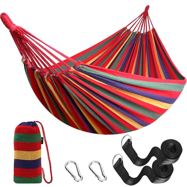 OGETFUUR 9 ft. x 5 ft. Red Portable Hammock, Anti Rollover Fabric Hammock with Tree Straps and Travel Bag for Camping