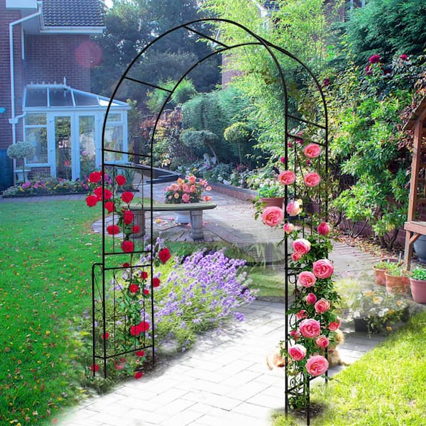Unbranded 94.5 in. x 55 in. Black Metal Garden Arch Arbor Climbing Plants Support Trellis Outdoor Wedding Party Arch