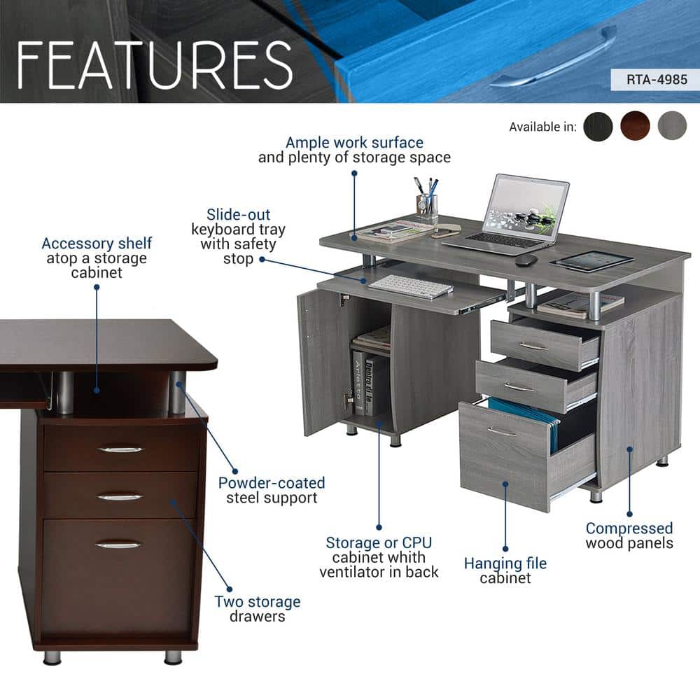 Espresso 52" Workstation Desk with Storage and Keyboard Tray